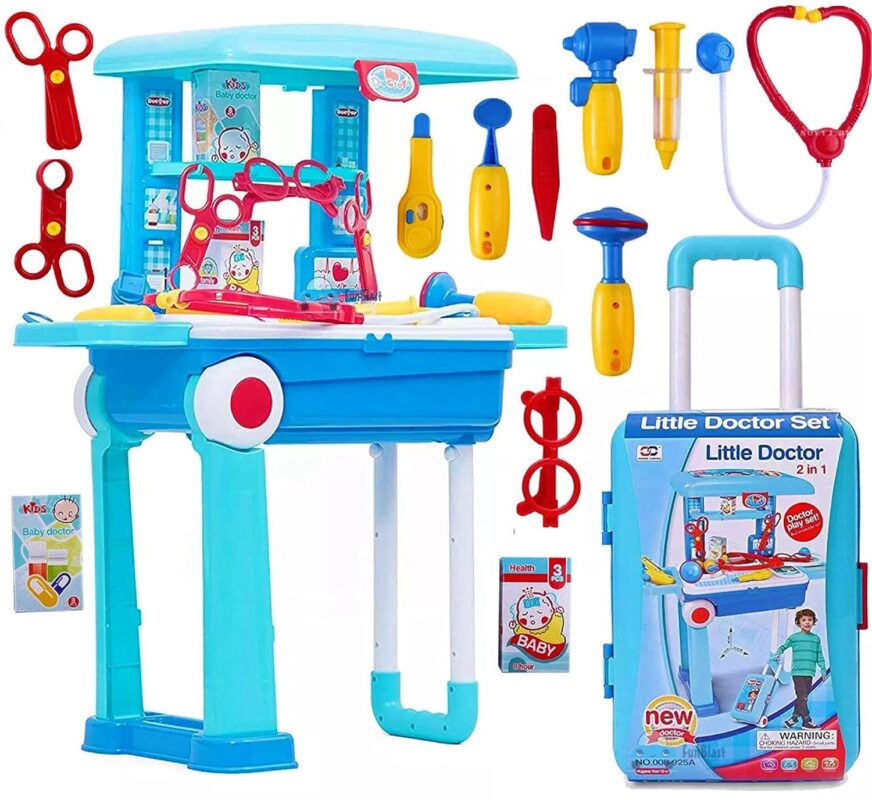 2 in 1 Trolley Doctor Set for Kids Toy with Suitcase Doctor Kit Toy